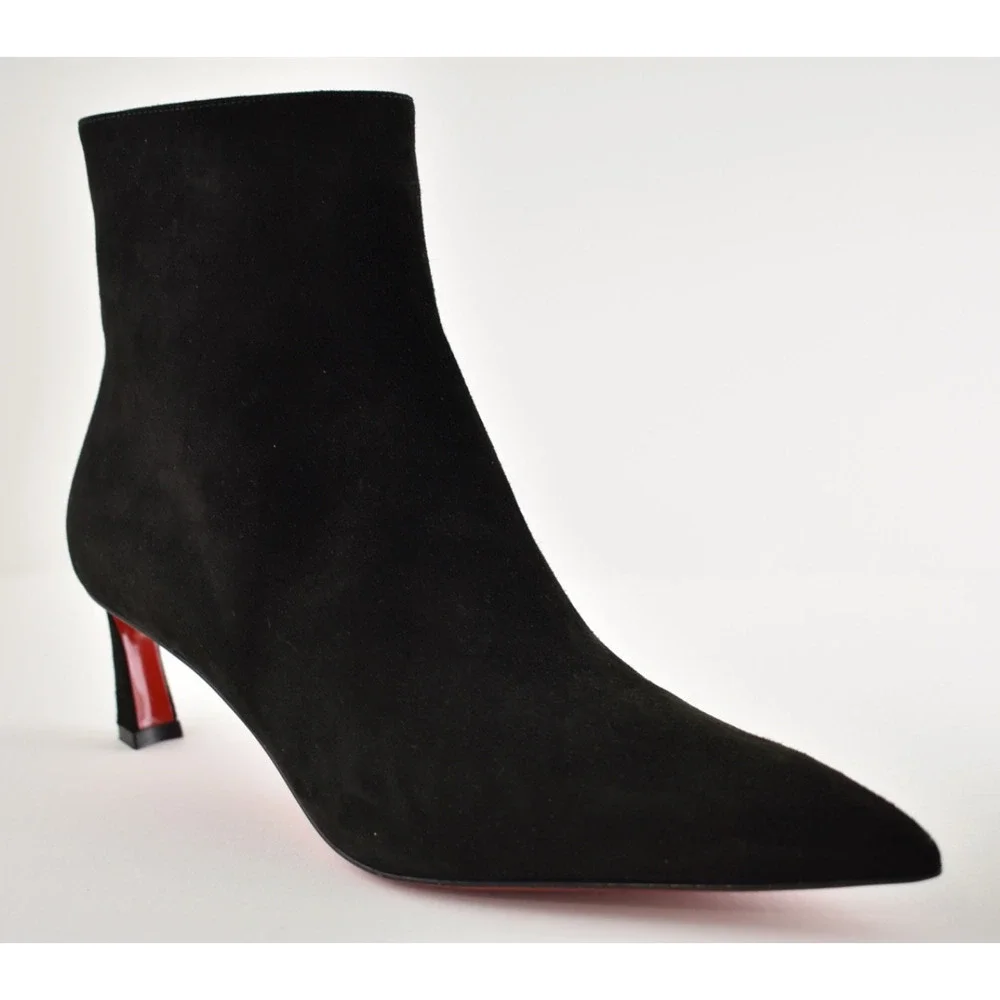 Christian Louboutin Condora Booty 55 Black Suede Pointed Ankle Heel Boot 37.5
